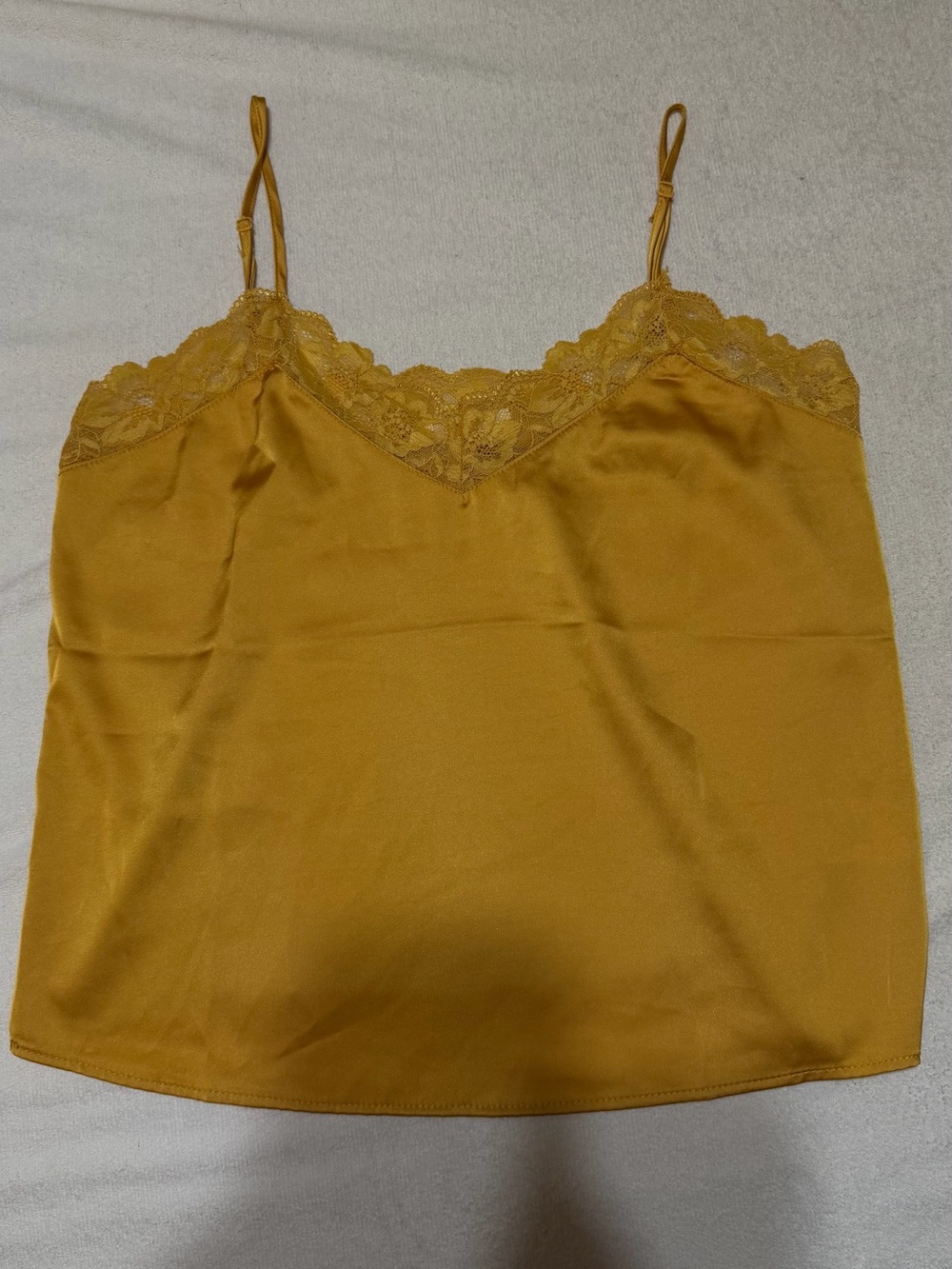 Mustard Lace-Trim Satin Cami Top